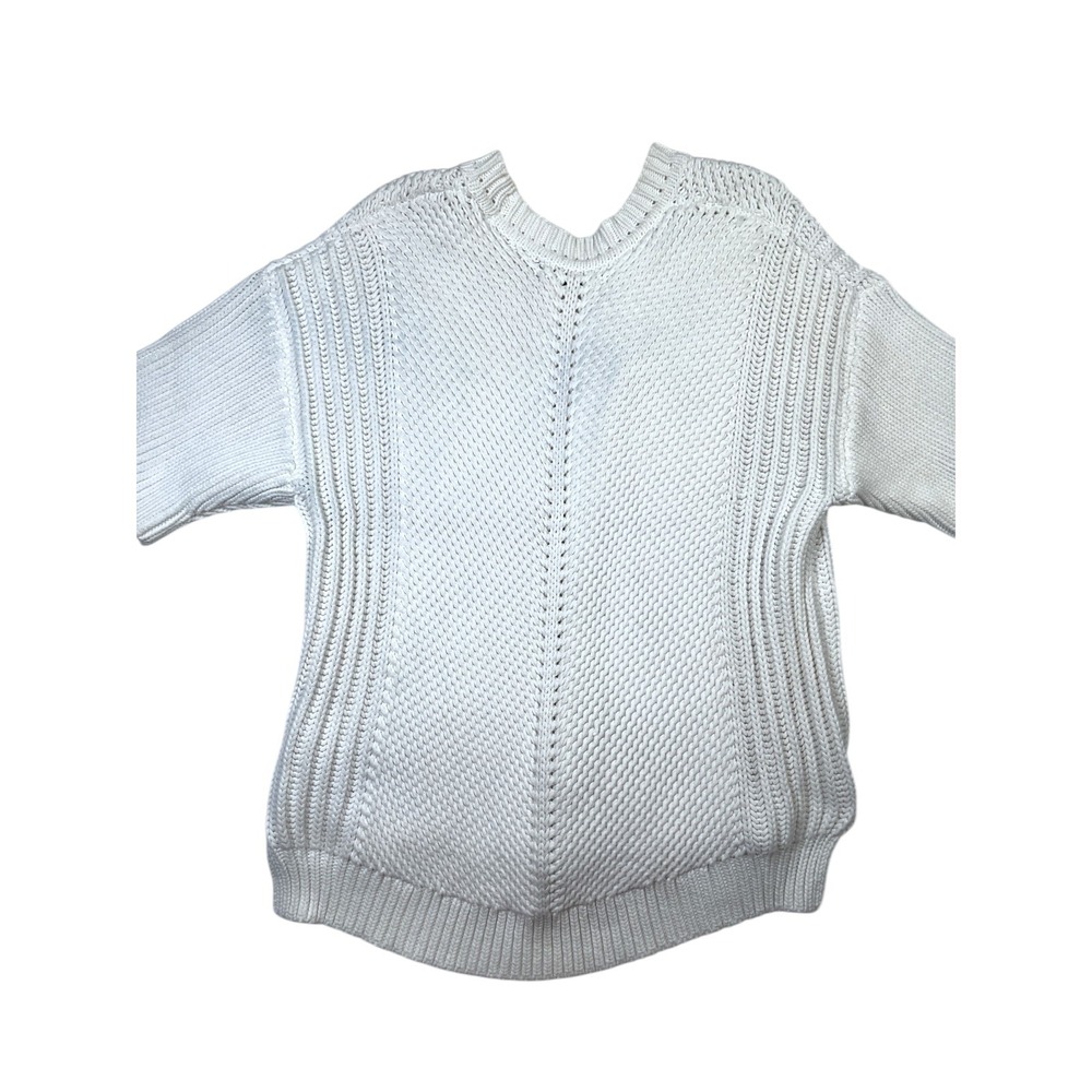 Banana Republic‎ Sweater Women Medium White Cotton Knitted Ribbed Short Sleeve